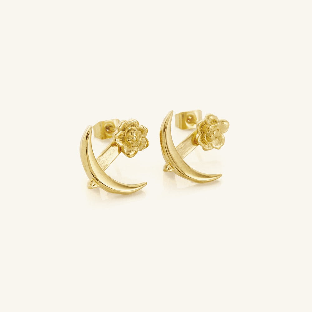 Damas Rose & Crescent Moon Earrings